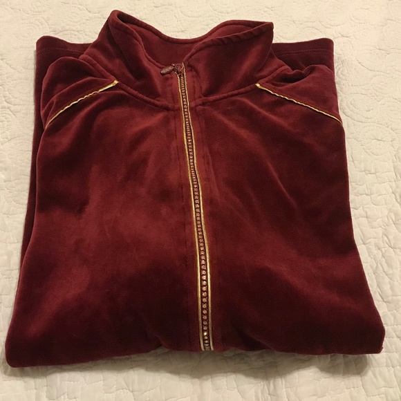 QF maroon velour long sleeved zip-up collared jacket with rhinestone zipper (2X) - Picture 16 of 16